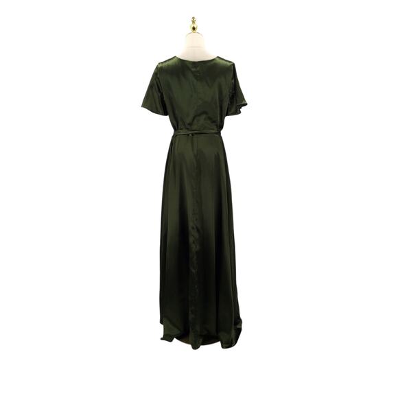 AW BRIDAL 18 2X plus green olive Roseanne wrap satin formal party maxi dress b32 - Picture 4 of 9